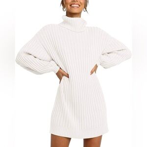 YIBOCK White Ribbed Turtleneck Sweater Dress Size S